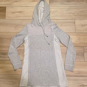 Maurices Light Gray and Cream Lace Hoodie